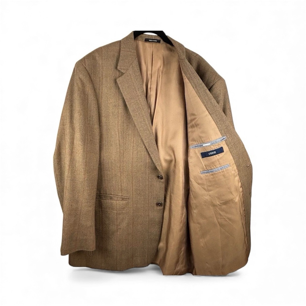IZOD‎ Mens Blazer 44R 100% Lambswool  Brown 2 Button Vintage Sport Coat Jacket